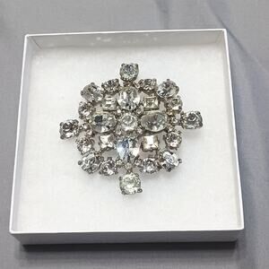 Vintage Silver Rhinestone Designer SnowFlake Brooch